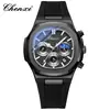 Reloj de hombre Chenxi multifuncional de tres subesferas y seis agujas con calendario, fase lunar, cronógrafo, forma octagonal, reloj de cuarzo para transmisión en vivo transfronteriza