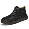Botas Masculinas de Cano Alto em Couro com Costura Feita à Mão, Sapatos Quentes de Algodão Forrados com Lã, Botas de Couro Retrô Tamanho Grande para Comércio Exterior, Disponíveis para Dropshipping