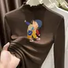 Camiseta de Lã com Gola Alta e Babados de Manga Longa para Meninas Outono/Inverno Top Infantil Outono/Inverno