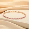Pulseira Retangular Rosa para Mulheres, Cheia de Luxo Leve, Simples e Versátil, Zircônia Branca de Nicho, Joia de Mão da Moda e de Alto Padrão