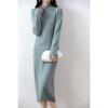 Vestido Cheongsam Otoño/Invierno Nuevo Suéter de Cachemira para Mujer Cuello Alto Medio Largo Hasta la Rodilla Camisa de Punto de Lana Adelgazante