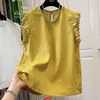 Tamanho Grande 120kg Patchwork de Renda Sem Mangas Feminino Verão Solto com Mangas Fluidas e Botões Top Tendência