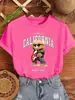 Camiseta Estampada de Oso Guitarra Cuervo Ídolo Letras para Mujer Verano Versátil Cuello Redondo Hip-Hop Manga Corta Mujer