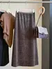 Saia Midi de Cintura Alta Estilo Coreano com Estampa de Leopardo Linha A para Mulheres Outono Nova Chegada Emagrecedora Versátil Chique Camurça