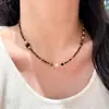 Colar S925 Prata Esterlina Pedra Natural Olho de Tigre Maillard Retrô Feminino Estilo Ins Corrente para Suéter Outono e Inverno Contas de Alto Padrão