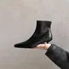 Botines de moda hechos a mano de cuero genuino, tallas 34 a 42, exportación transfronteriza, talla grande, tacón de ojo de gato negro, botas elegantes y adelgazantes para mujer