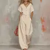 Moda Femenina Europea y Americana Nueva de Verano 2026 Elegante Color Sólido Cuello en V Cintura Ajustada Bolsillo con Botón Mono de Pierna Ancha