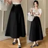 Falda de Mezclilla de Longitud Media para Mujer 2026 Primavera/Verano Nueva Cintura Alta Línea A Acampanada Sobre la Rodilla Plisada Larga