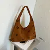 Bolso estilo universitario para mujer, casual, versátil, tote hueco, bolso tote de gamuza esmerilada y felpa, bolso de hombro simple para ir al trabajo, bajo el brazo