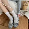 Meias Largas Songmu 'o Momento' Etiqueta Vazada Algodão Penteado Básico Estilo Japonês Meia Larga de Comprimento Médio para Mulheres
