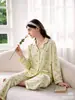 Conjunto de pijama para mujer de manga larga y pantalón largo, de algodón suave tipo anti-bolitas, se puede usar afuera como ropa casual para estar en casa. (Oro