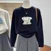 Suéter de Punto de Manga Larga con Cuello Redondo, Suelto, Delgado, Jacquard de Oso de Dibujos Animados Versátil, Estilo Coreano, Otoño/Invierno 2025 para Mujer