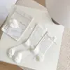 Meias Finas Fofas de Meia-Canela para Primavera e Verão para Mulheres Estilo Japonês Malha Respirável Meias Brancas com Babados Meias de Laço para Meninas JK