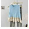 Suéter sin mangas de cuello redondo con encaje empalmado con volantes de diseño, nuevo de verano, dulce, adelgazante, top ajustado para mujer