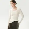 Nueva colección de otoño: Suéter 100% cachemira pura para mujer, cuello en U, tejido de canalé, casual, versátil, corte ajustado y perfecto como capa base