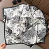 Bufanda Cuadrada de Mujer Estilo Nuevo 70 con Elegante Estampado Floral, Bufanda de Seda Chifón Satén, Bufanda Decorativa Artística de Alta Gama