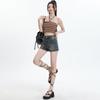 Shorts Jeans Americanos para Mulheres Verão 2025 Finos Cintura Alta Slim Soltos Elásticos Retro Azul Linha A Hot Pants