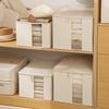 Caja de Almacenamiento Plegable de Algodón y Lino Casual, Tela a Prueba de Polvo, Ventana Transparente Visible para Dormitorio, Tablero de PP, Lavable