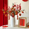 Flor de Romã Arranjo de Flores Artificiais Buquê de Flores Secas Frutas Vermelhas Fruta da Fortuna Sala de Estar Decoração de Ano Novo Arranjo Floral