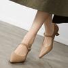Textura de calcanhar firme sapatos de salto alto 2024 salto agulha de outono apontado por dentro e por fora sapatos de camada única de couro completo para mulheres