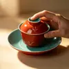 Taza de Té Gaiwan Roja Orquídea Ercai de la Ciudad Prohibida Cerámica de Alta Gama Hogareña Juego de Té Kung Fu Taza de Té Individual Antiescaldante