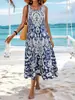 2025 Comercio Exterior Transfronterizo Vestido Estampado Bohemio Vestido de Verano para Mujer Elegante Cuello Redondo sin Mangas