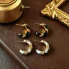 Pendientes Vintage de Estilo Francés en Forma de C con Giro en Negro y Blanco con Diamantes, Pendientes de Alta Gama con un Toque de Lujo, Versátiles y Elegantes