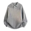 Suéter de Punto con Cuello Solapa Estilo Old Money para Hombre Invierno 2026 Nuevo Holgado Suave Canalé Cuello POLO Top
