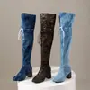 Botas de Moda Europeas y Americanas con Tacón Cuadrado y Cremallera 48, Botas de Cuero para Mujer Otoño e Invierno, Punta Redonda, Talla 44, Botas para Mujer Transfronterizas, Zapatos de Tacón Alto para Mujer Talla 46