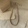 Collar de Perlas de Múltiples Capas Incrustado con Diamantes Estilo Corte Francés, Cadena para Suéter de Lujo Ligero Francés de Alta Gama, Versátil para Otoño e Invierno