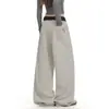Calça casual de tricô listrada color-block estilo americano para mulheres, corte solto e relaxado, silhueta que valoriza o corpo, perna larga, calça longa versátil de perna reta para o outono