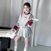 Traje de Moda Americana para Niñas Sudadera con Estampado de Letras Primavera y Otoño Falda Plisada de Línea A de Cintura Alta Falda de Dos Piezas a la Moda