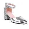 Sandalias de Primavera y Verano Talla 31-48, Punta Cuadrada Baja, Lentejuelas, Correa Única, Diseño Hueco, Zapatos para Mujer de Todas las Estaciones, Zapatos para Padres e Hijos, Tacón Grueso