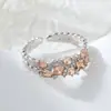 Anillo Abierto Vintage Multicolor de Doble Fila con Circonita Cúbica Completa, Sensación de Lujo Ligero de Alta Gama, Anillo Ajustable Microincrustado de Aleación de Cobre