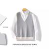 Chaleco de Lana Grueso de Doble Hilo 2024 Chaleco para Hombre Cuello en V Bloque de Color Rayas Informal Sin Mangas Suéter Chaleco de Moda
