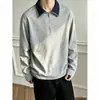 Camisa Polo de Bloques de Color Negro y Rojo Cosida a Mano para Hombre Otoño Sudadera con Capucha y Cremallera Media Solapa corte limpio Camiseta de Manga Larga de Peso Pesado