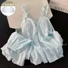Pijama Camisola Floral de Algodão 2026 com Bojo para Meninas, Conjunto para Casa Estilo Princesa de Verão, Pode Ser Usado ao Ar Livre