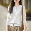 Suéter estiloso de lã, cardigã de botões com gola redonda para mulheres, nova coleção outono/inverno 2026, malha versátil e que afina a silhueta