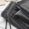 Calça de Arroz Glutinoso Cinza Escuro para Mulheres, Novo Inverno Cintura Alta Solta Reta Casual Versátil Malha Perna Larga Longa A8287