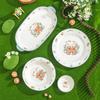 Lindo Set de Vajilla Cerámica Esmaltada con Dibujos Animados para Uso Doméstico: Tazones, Platos, Tazones para Yogur, Tazones para Sopa, Tazones para Fideos Instantáneos, Platos de Cena
