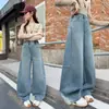 Jeans para niñas primavera 2026 nuevo estilo, pantalones anchos de pierna curva con retazos para niños grandes, pantalones largos para niños mayores, para primavera y otoño