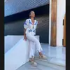 Camisa Casual Suelta de Moda Europea y Americana Nuevo Estilo Primavera y Verano 2024 Cuello en V Estampada con Cordones Mangas de Linterna Corta