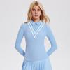 Camiseta de Manga Larga Acanalada para Mujer, Estilo Golf, Falso Dos Piezas, Cuello Camisero, Moda Deportiva, Top Ajustado, Ropa de Fitness, Secado Rápido
