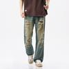 Ceecuz Estilo Americano Retro Jeans Rasgado Verão Masculino Nova Moda Solta Perna Larga Reta Casual Calças Longas