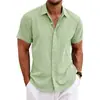 Venta al por mayor de fábrica Comercio exterior Transfronterizo Amazon Color sólido Casual Camisa de manga corta para hombre Juventud Algodón Lino Nudo de botón oculto Camisa