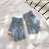 Guantes de Lana Tejida Estilo Coreano con Cara Sonriente de Cinco Dedos para Niños de 7-12 Años, Cálidos, para Niños y Niñas para Prevenir el Frío