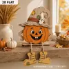 Cosecha de Otoño Sudadera Calabaza Adorno de Madera Halloween Dibujo Animado Calabaza Colgante Decoración de Mesa Adorno Artesanal