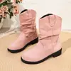 Botas de Salto Grosso Tamanho Grande para Comércio Exterior Femininas Outono/Inverno 2026 Corte em V Botas Curtas de Tornozelo Estilo Cowboy Ocidental Femininas Europeu Americano