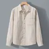 Camisa de Linho Tencel de Manga Longa Estilo Old Money, Roupa de Trabalho Casual Respirável 100% Linho Masculina para Primavera e Outono
