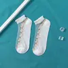 Calcetines de Cristal para Mujer de Primavera y Verano, Calcetas de Barco para Niñas, Calcetines Cortos Florales de Seda de Vidrio, Calcetines Invisibles Transpirables de Malla, Diseño Floral